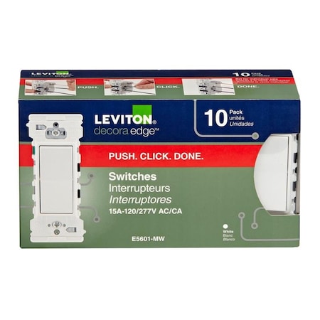 Leviton Leviton Decora Edge 15 amps Single Pole Rocker Switch White 10 pk E5601-0MW